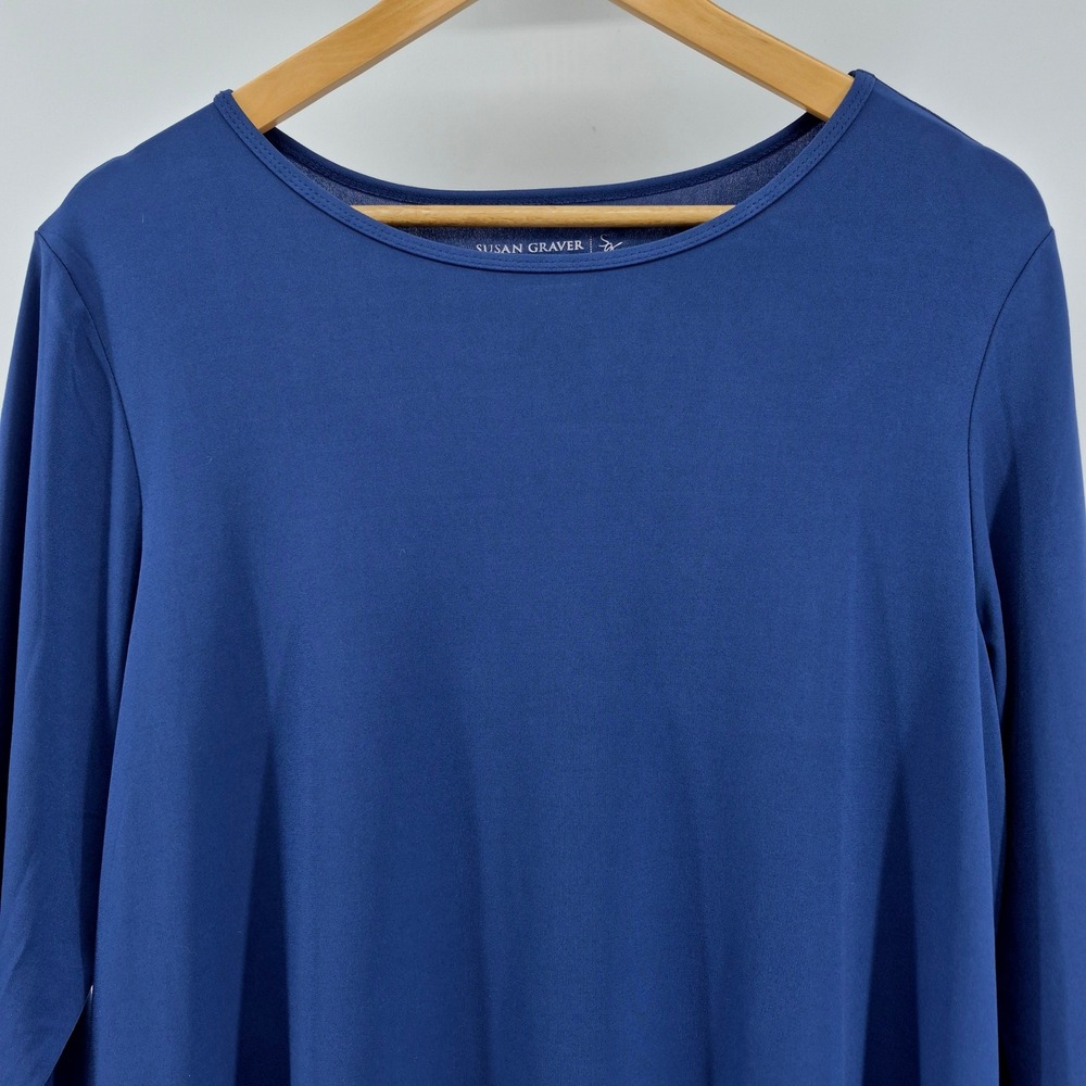 Susan Graver Essentials Navy Blue 3/4 Sleeve Boat Neck Top Size L Career Capsule - Picture 2 of 9